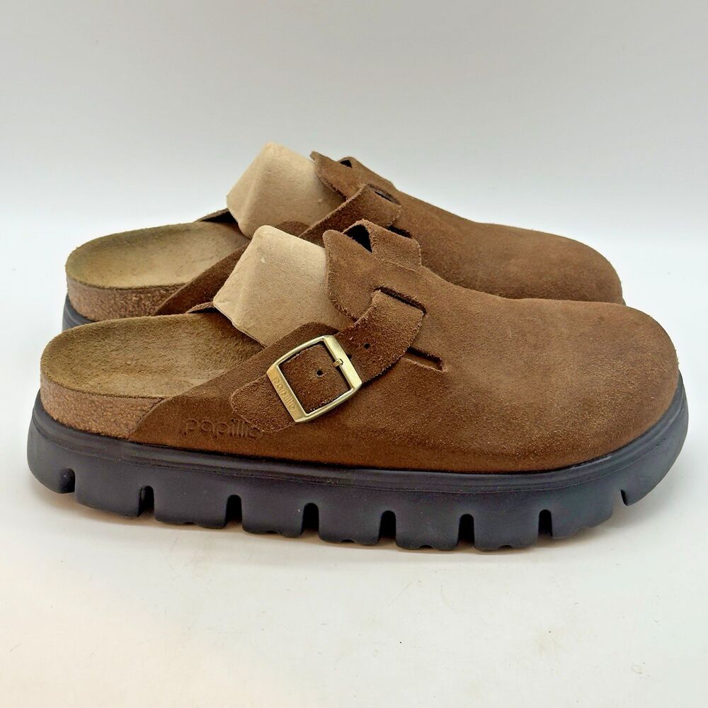Birkenstock Papillio Boston Chunky Platform W 9 - M 7 Dark Tea Brown Suede Clogs